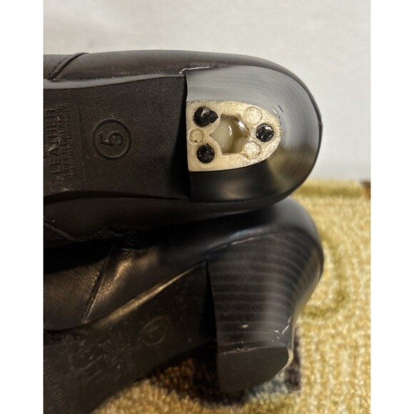 Ladies Black Side Buckle Knee-High Heeled Leather Boots Size 5 - Picture 5 of 5